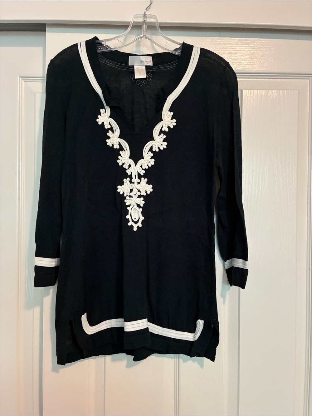 Spiegal Black Tunic with White Embroidered Applique